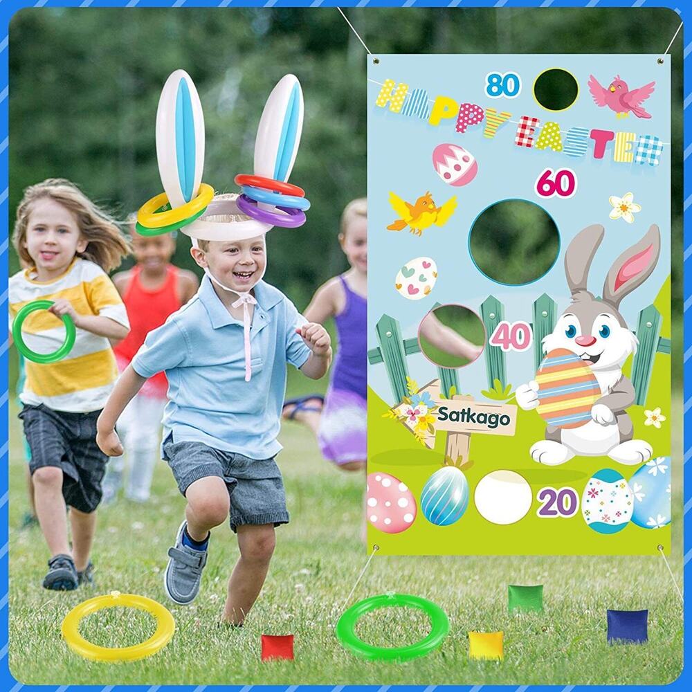 Easter Bunny Toss Games Set, Ears Inflate Ring And Bean Bags Game, Party Favor